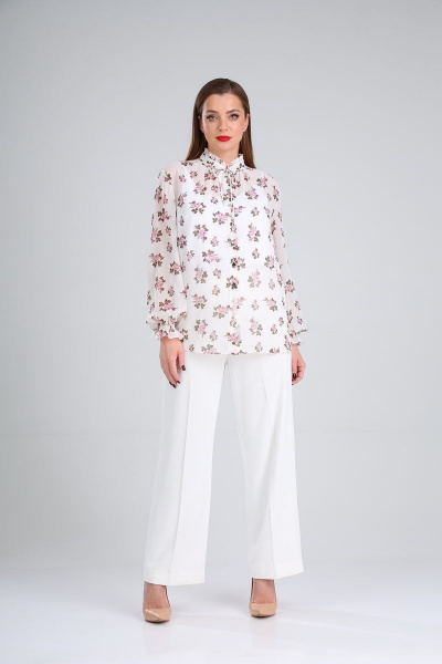 Блуза Lady Line 503 белый+розовые_цветы - фото 3