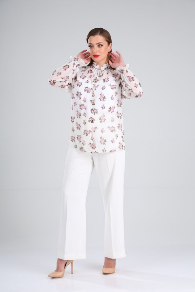 Блуза Lady Line 503 белый+розовые_цветы - фото 4
