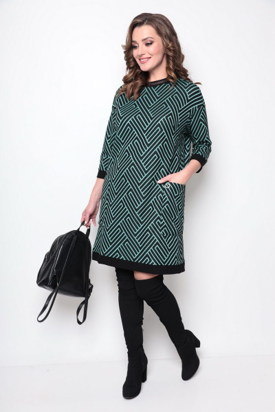 Платье Michel chic 2079 черный+зеленый - фото 1