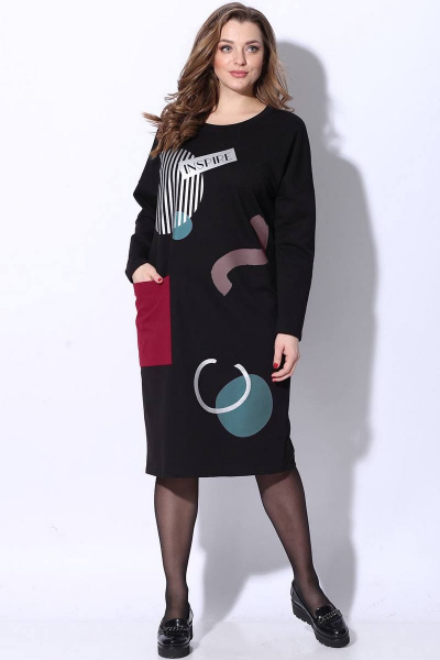 Платье LeNata 11096 черный-с-бордовым-карманом - фото 1