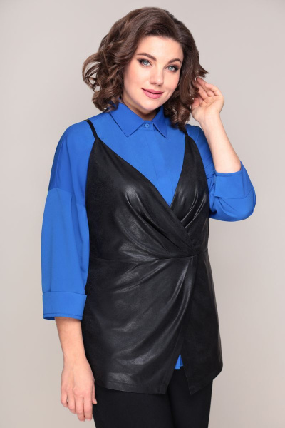 Блуза, брюки, жилет VOLNA 1223 сине-черный - фото 2