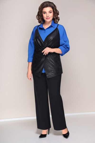Блуза, брюки, жилет VOLNA 1223 сине-черный - фото 1