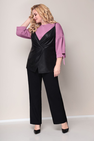 Блуза, брюки, жилет VOLNA 1223 черно-розовый - фото 2