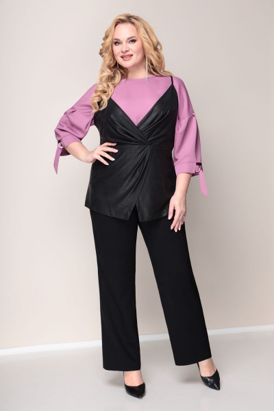 Блуза, брюки, жилет VOLNA 1223 черно-розовый - фото 1