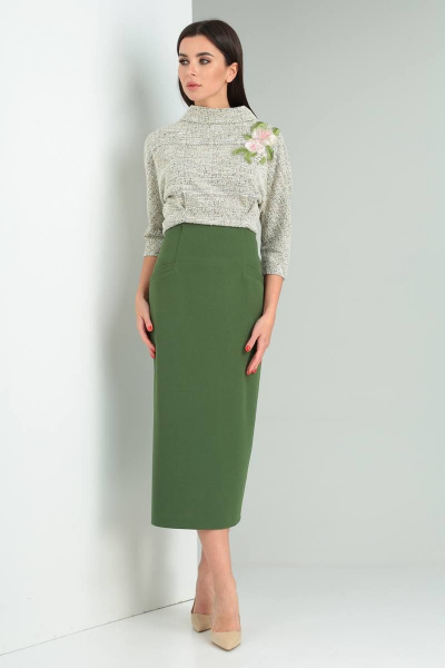 Блуза, юбка Viola Style 2677 меланжевый_-_зеленый - фото 2