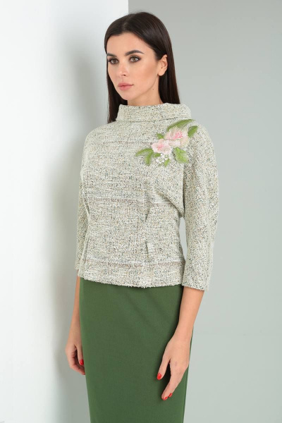 Блуза, юбка Viola Style 2677 меланжевый_-_зеленый - фото 4