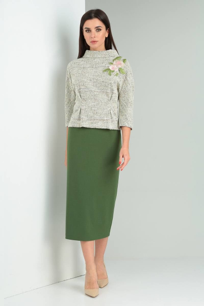 Блуза, юбка Viola Style 2677 меланжевый_-_зеленый - фото 1