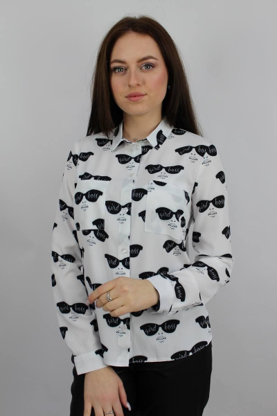 Блуза Стильная леди М-021 белый/принт_очки - фото 1