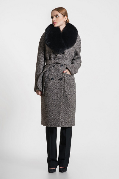Пальто Gotti 153-4м бежево-коричнево-чёрный"рубчик" - фото 1