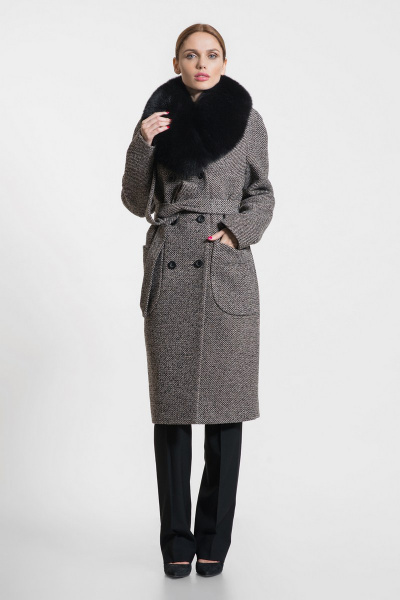 Пальто Gotti 153-4м бежево-коричнево-чёрный"рубчик" - фото 2