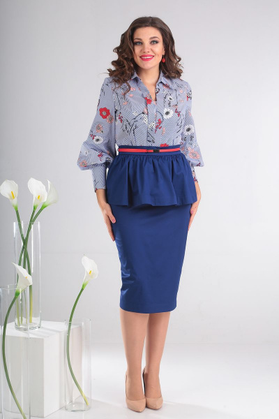 Блуза, юбка Мода Юрс 2412 голубой_в_цветы+синий - фото 4