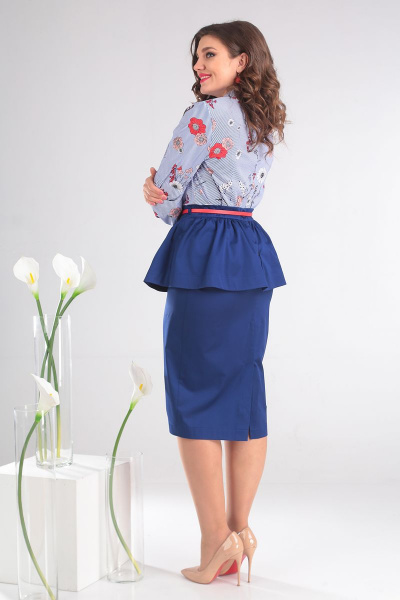 Блуза, юбка Мода Юрс 2412 голубой_в_цветы+синий - фото 5
