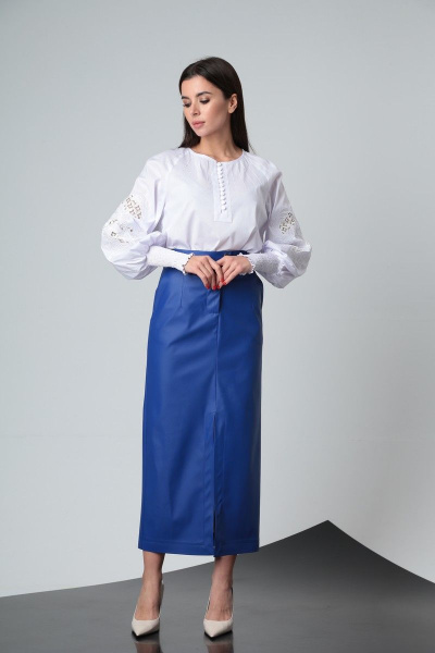 Блуза, юбка SandyNa 130531 белый-василек - фото 1