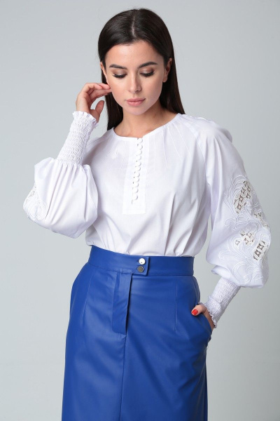 Блуза, юбка SandyNa 130531 белый-василек - фото 4