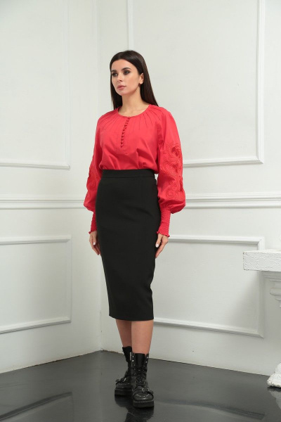 Блуза, юбка SandyNa 130533 красный-черный - фото 2