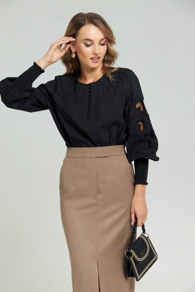 Блуза, юбка SandyNa 130534 черно-коричневый - фото 3