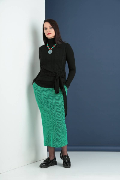 Джемпер, жилет, юбка Ma Vie М592 черный/зеленый - фото 2