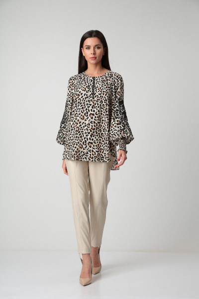 Блуза, брюки SandyNa 130536 леопард-молочный - фото 1