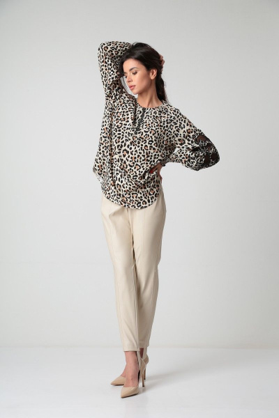 Блуза, брюки SandyNa 130536 леопард-молочный - фото 6