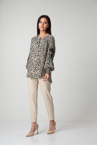 Блуза, брюки SandyNa 130536 леопард-молочный - фото 5