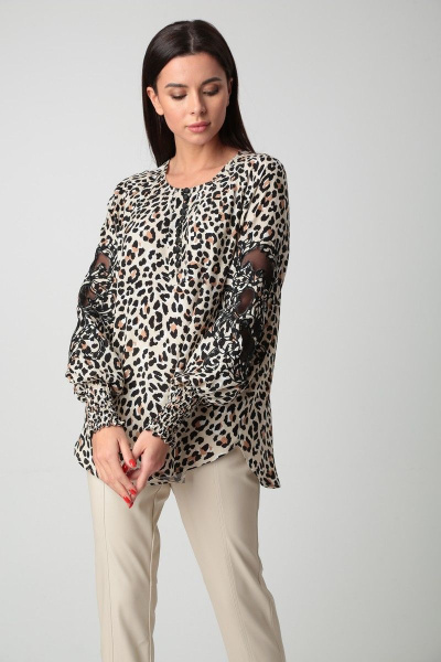 Блуза, брюки SandyNa 130536 леопард-молочный - фото 2