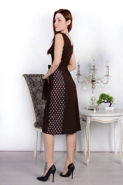 Платье PATRICIA by La Cafe F15124 коричневый,белый - фото 2