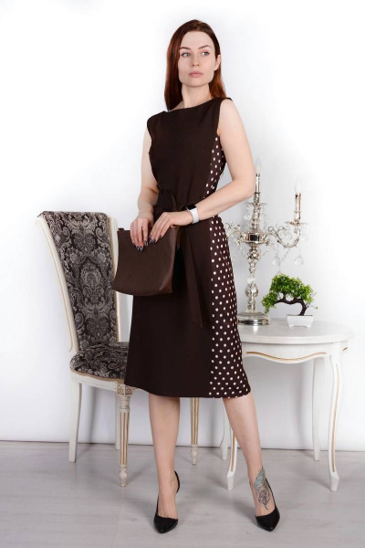 Платье PATRICIA by La Cafe F15124 коричневый,белый - фото 1