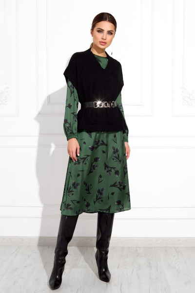 Жилет, платье Gizart 5103/1 зелено-черный - фото 1