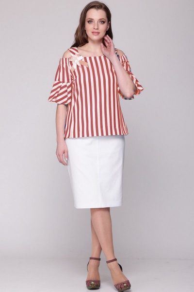 Блуза, юбка LadisLine 821 белый+красный - фото 1