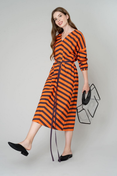 Платье Elema 5К-9743-1-164 полоска/оранжевый - фото 1