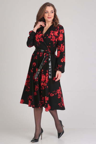 Платье LadisLine 1044 черный+цветы - фото 2