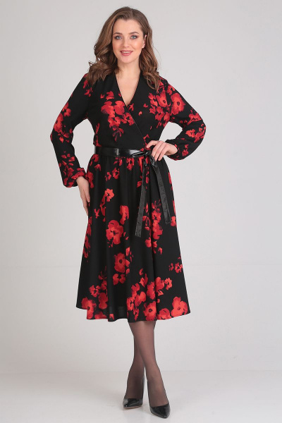 Платье LadisLine 1044 черный+цветы - фото 1