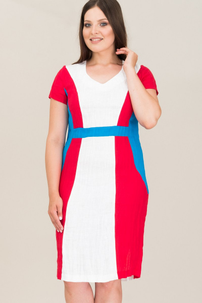Платье Ружана 160-2 белый/красный/голубой - фото 1
