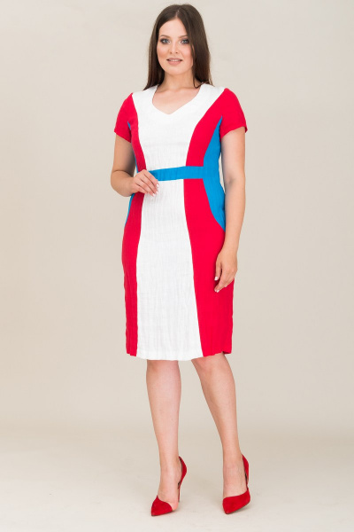Платье Ружана 160-2 белый/красный/голубой - фото 4