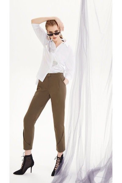 Блуза, брюки DiLiaFashion 0207 белый/хаки - фото 1