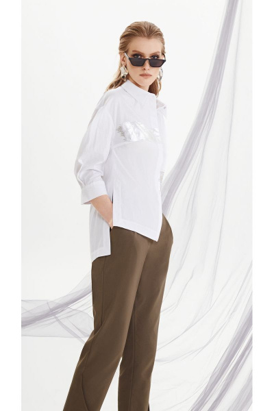 Блуза, брюки DiLiaFashion 0207 белый/хаки - фото 3