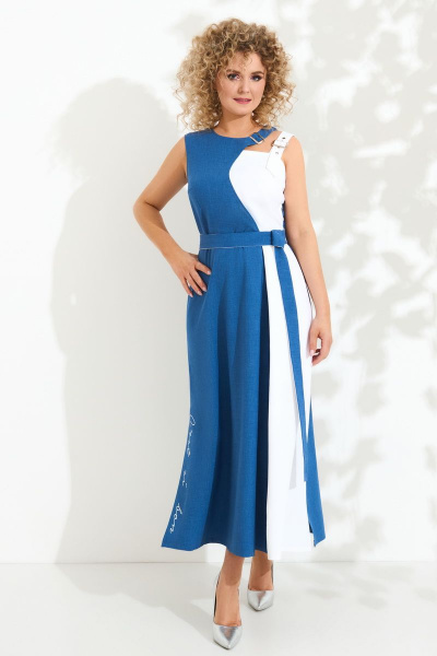 Платье Euromoda 413 синий-белый - фото 1