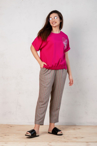 Блуза, брюки Angelina 524 малина-полоска - фото 1