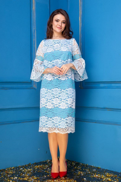 Платье Anastasia 268 бело-сине-голубой - фото 1