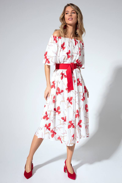 Платье LaVeLa L1924 молочный/красный_принт - фото 1