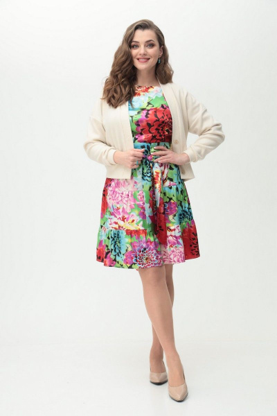 Жакет, платье T&N 7222 ваниль-цветы - фото 1
