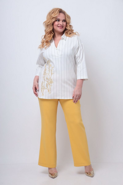 Блуза, брюки Michel chic 1273 белый+жёлтый - фото 1