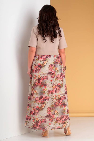 Жакет, платье Liona Style 487 бежевый+розовые_цветы - фото 3