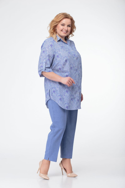 Блуза, брюки LadyThreeStars 1775 голубой+синий - фото 1