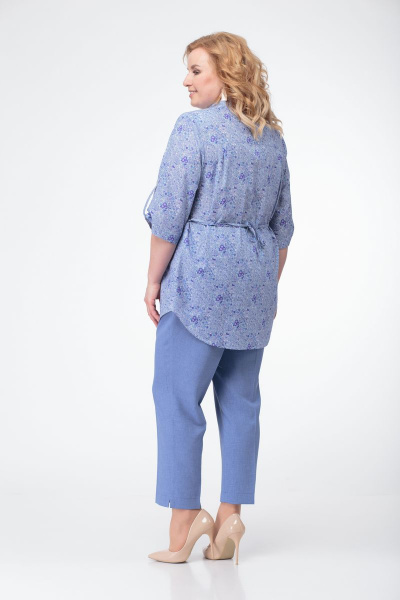 Блуза, брюки LadyThreeStars 1775 голубой+синий - фото 2