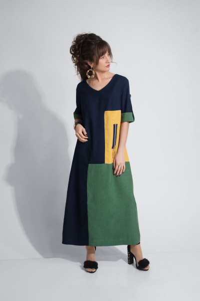 Платье ElPaiz 403 т.синий+зеленый+желтый - фото 1
