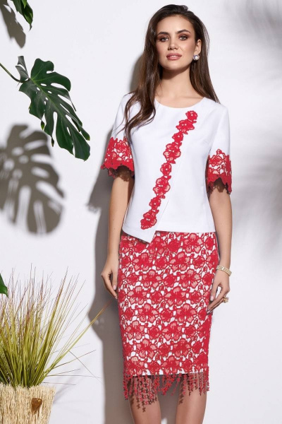 Блуза, юбка Lissana 3659 белый/красный - фото 1
