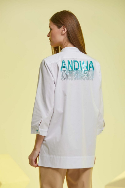 Блуза Andina 102 белый+фольга_бирюза - фото 5