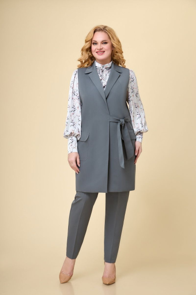 Блуза, брюки, жилет Svetlana-Style 1719 серый+молочный - фото 1