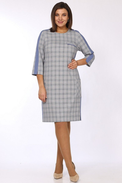 Платье Lady Style Classic 1487/1 синий_серый_клетка - фото 1